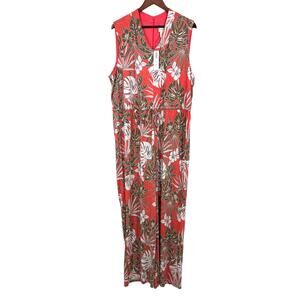 NEW NWT Chicos Plus Size XXL 4 Jumpsuit Floral Tropical Beach Coral Blouse Top